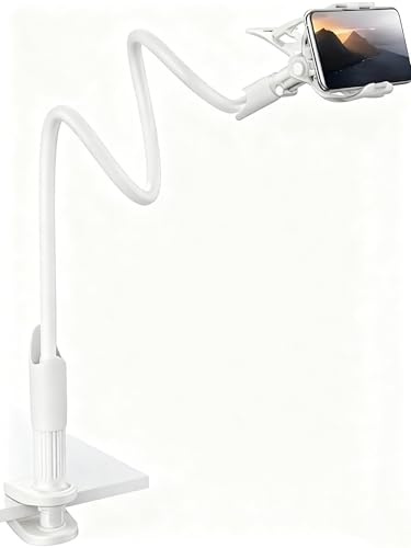 Nixinioo [1 Stück Handy Halter für Bett Handy Halterung Schwanenhals Flexible Arm Ständer Bett für iPhone,Samsung(White)