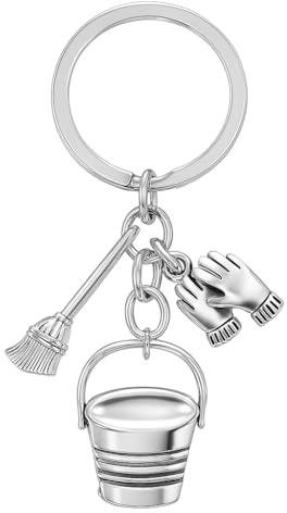 DONWOIE Cleaning Keyring, Housekeeping Keychain Bag Charms for Women | Cute Key Rings with Broom and Bucket Gifts for Friends Girls Family
