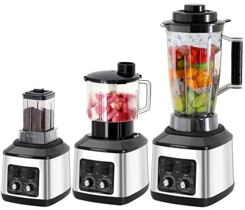3 en 1 Mixeur Blender pour Shakes et Smoothies,3L+1.5L+0.5L Mixeur,1100W Mixeur électrique,Mixeur Amovible,Acier Inoxydable (Argenté)