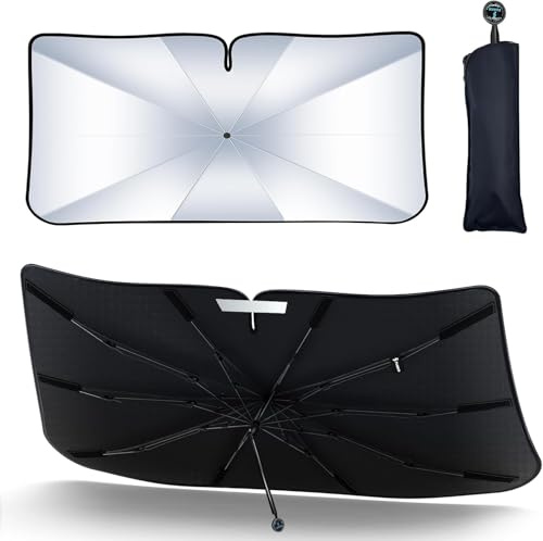 FLORICH Sonnenschutz Auto Frontscheibe Faltbarer Auto Windschutzscheibe Sonnenschirm mit Aufbewahrungstasche UV-Schutz, Wärmeisolierung für die Meisten Autos, SUV, MPV, LKW (145 cm X 82 cm)