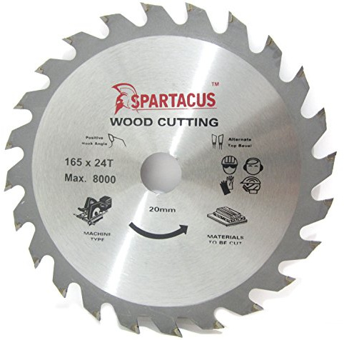 Spartacus 165mm Diameter x 24 Teeth x 20 Bore Wood Cutting Circular Saw Blade Fits Makita BSS610 BSS611 SP6000 5621DWB