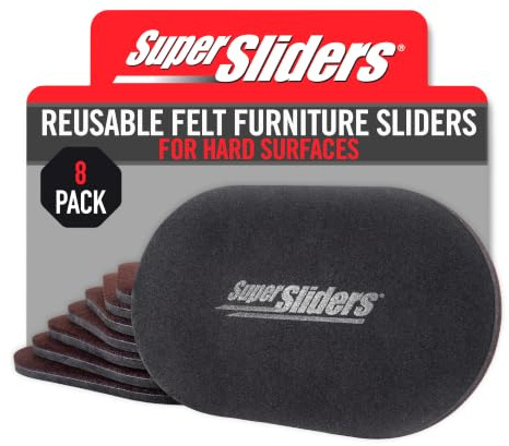 Super Sliders 5-3/4 x 9-1/2 XL Oval Reusable Felt Furniture Sliders for Hard Surfaces, Anti-Slip Protective Furniture Moving Pads for Beds, Sofas, Dressers, Set of 8, Brown