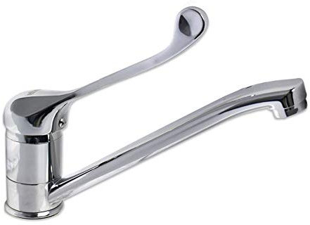 Vetrineinrete® Rubinetto per lavello da cucina con maniglia a leva lunga a canna bassa miscelatore per lavandino orientabile 360° acqua calda e fredda girevole in ottone cromato 69206 B46