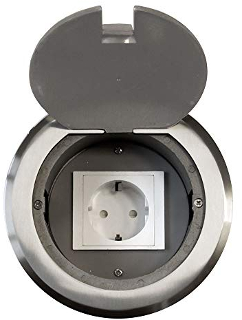 Einbausteckdose Fußbodensteckdose Steckdose Aluminium für Boden & Wand versenkbar überfahrbar (Steckdose rund)