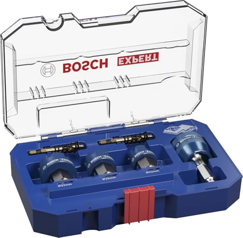Bosch 6x EXPERT Sheet Metal PC+ Lochsäge Set, 22, 25, 32 x 5 mm, 6-teilig | für Edelstahlbleche, Stahlbleche, Ø 22-32 mm, Professional Zubehör Bohrmaschine