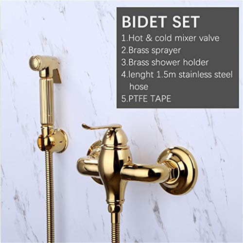 UZSYLE Douche Kit Solid Brass Hand Held Bidet Sprayer Titianium Gold Hot and Cold Mixer Valve Toilet Shattaf Shower Faucet Set Muslim Shower Bidet
