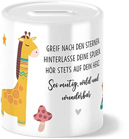 OWLBOOK® Boho Giraffe Spardose Kinder Junge Mädchen | Geschenke zur Einschulung | Taufgeschenke | Geschenk Taufe Geburt Geburtstag | Sparschwein | Sparbüchse | Sparkasse | Wiederverschließbar