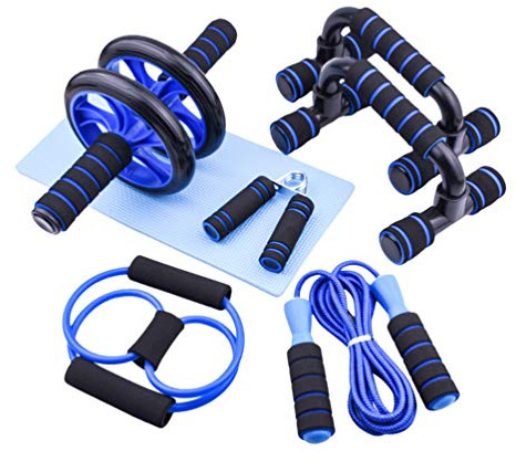 MisFox Bauchroller AB Roller Bauchtrainer Set Fitnessgeräte für Zuhause Muskelaufbau, Bauchmuskeltrainer AB Wheel Set für Herren und Damen (Blau, 7-in-1 Fitness Geräte)