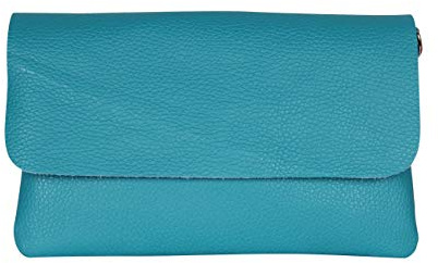 AMBRA Moda GLX11 - Damen Umhängetasche, Clutch, Handytasche aus echtem Leder mit abnehmbarem und verstellbarem Schultergurt, geeignet für Handys und Tablets bis zu 7 Zoll (Türkis)
