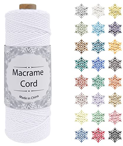 CAMAL Makramee Garn, 2mm x 100m Baumwollgarn Kordel Baumwollkordel für Wandbehänge, Pflanzenhalter, Geschenkverpackungen und Dekorationen (2mm x 100m, Weiß)
