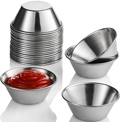 Nechtik Small Sauce Cups, Stainless Steel Ramekin Dipping Sauce Cup, Commercial Grade Individual Round Condiment cups (24 of 1.5 oz.)
