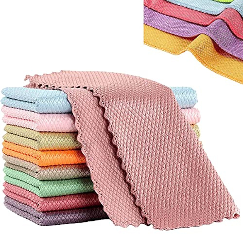 10pk of Fish Scale microfiber polishing cleaning cloth Absorbent Without Leaving Marks, Multifunctional Streak-Free Easy Reusable Lint Free Easy for Kitchen House Car 40x30cm