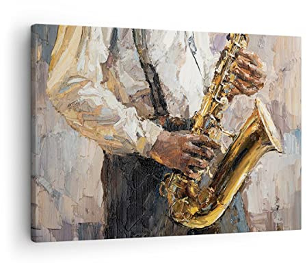 Bilder auf Leinwand Saxophon Öl Musiker Leinwandbild mit Rahmen 70x50cm Wandbilder Dekoration Wohnzimmer Schlafzimmer Küche Deko Klein Wanddeko Bild Wand Kunstdruck Art Wall Decor Canvas AA70x50-4808 | Saxophon Musiker Öl-Saxophon Dekoratives Bild 1 Stück Wohnzimmer Schlafzimmer Wandkunst Wanddekoration ARTTOR