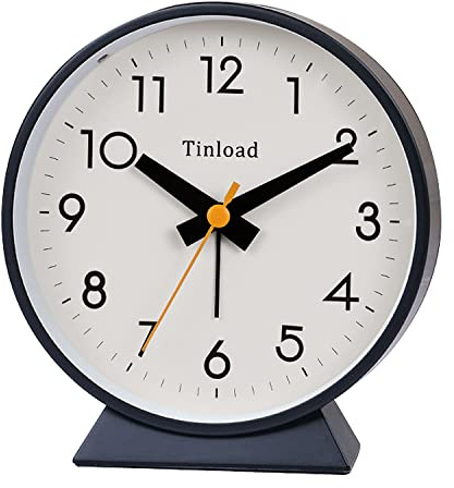 Tinload 4.5 Battery Operated Antique Retro Analog Alarm Clock, Small Silent Bedside Desk Clock,Lighted on Demand, Battery Operated, Snooze, for Living Room, Bedroom, Bedside, Desk, Gift Clock