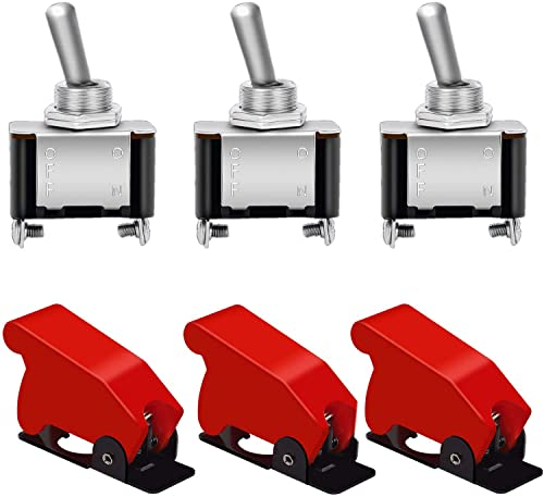 VISSQH 3pezzi interruttore a levetta 12v,Interruttore a levetta in metallo, Interruttore Auto 12V-20A, SPST ON-OFF,per Auto Camion Barca, con coperchio Interruttore Bilanciere