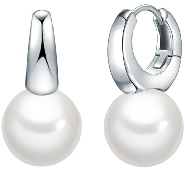 Rafaela Donata Damen Ohrringe 925/- Sterling Silber | rhodiniert, Klappcreolen, Muschelkernperle, ca. 12,0 mm, weiß, rund