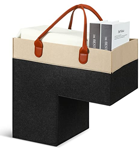 Shappy Stair Baskets with Handles and Support Panel 16 Inch Felt Step Basket for Stairs for Carpeted and Wooden Collapsible Staircase Basket for Office Home Decor
