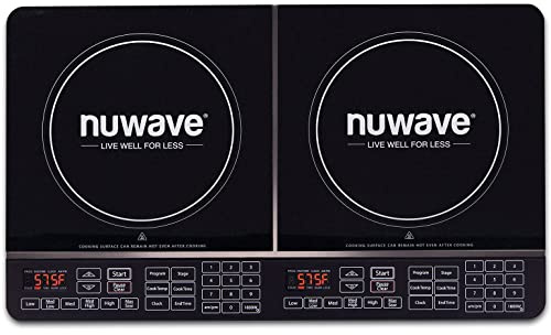 Nuwave Double Induction Cooktop, Powerful 1800W, 2 Large 8” Heating Coils, Independent Controls, 94 Temp Settings from 100°F to 575°F in 5°F Increments, 2 x 11.5” Shatter-Proof Ceramic Glass Surface