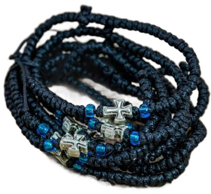 Handgefertigtes Gebetsseil, Komboskini-Armband 52 Knoten mit Kreuz, griechisch-orthodoxes Armband Chotki Brojanica gesegnet vom Berg Athos, religiöses Geschenk