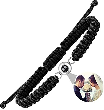 Nergaebe Personalisiertes Foto Armband mit Bild im Inneren Personalisiertes Fotoprojektions-Armband Türkis Kreis Foto-Armbänder im Inneren für Frauen/Männer/Paare/Freunde