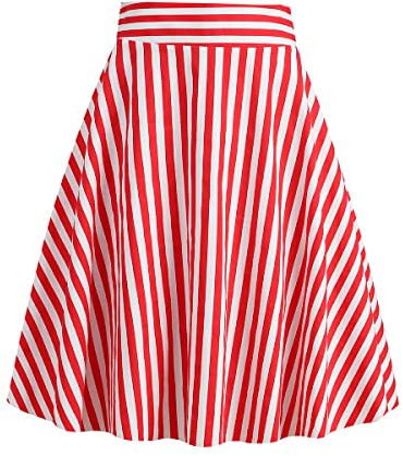 Damen Swing Rock 50s Retro Vintage Rockabilly Knielang Festliche R?ck 50er Jahre Vertikale Streifen A-Linie Faltenrock High Waist Skater Rock Party M?dchen Glocken Sommer Freizeitrock Rot S