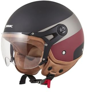 KSK casco jet SEVEN negro y rojo – homologado ECE R 22.06 – talla S (55-56cm) – calota de ABS