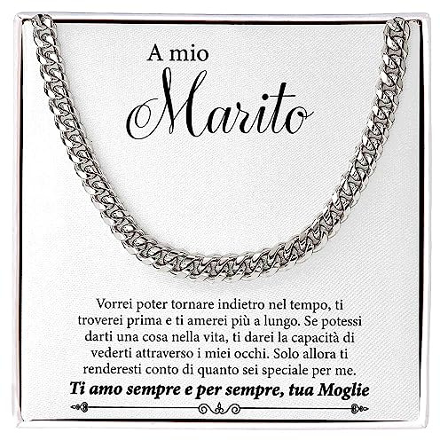 Collana Cubana Uomo Marito Fidanzato Ragazzo sei speciale Ti amo tanto - Idee Regali per lui per Natale anniversario - Cofanetto con DEDICA incluso (Grigio - Marito, Acciaio inossidabile lucidato)