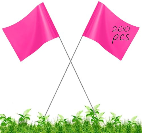 200Pack Pink Marking Flags, JIZHGRAD 15x4x5 Inch Marker Flags Use for Yard & Lawn, Boundary & Dog Training, Survey & Landscape, Sprinkler & Surveyor, Garden & Construction, High Visibility, Sturdy, Versatile, UV & Weather Resistant