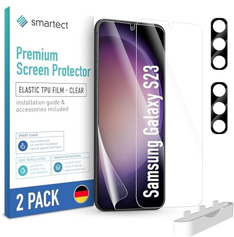 smartect TPU Schutzfolie 2 + 2 Stück für Samsung Galaxy S23 | Displayschutz + Kameraschutz, HD Panzerfolie Anti-Kratzer, Ultra-klar, Blasenfrei, Fingerabdruck kompatibel, Hüllenfreundlich