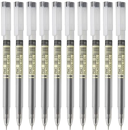 FLAIR Glas 0,6 mm gelpenna | Vattentätt bläck för smidigt flödessystem | bläck med låg viskositet för fläckfri skrivning | Snabbtorkande bläck | Transparent kropp med fin spets | svart bläck,