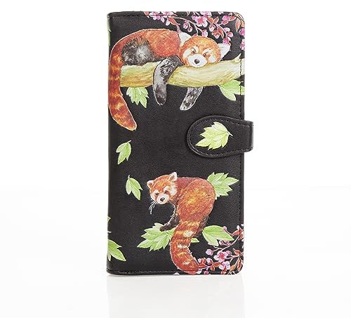 Shag Wear Damen Portemonnaie Mädchen Geldbörse Groß Langformat PU Leder - Viele Fächer/Kartenfächer mit Münzfach mit RFID-Schutz und stilvollen Designs - Schwarz (Rote Panda)