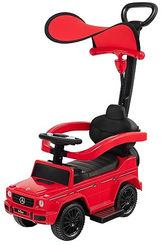 Maxmass Kids Ride on Push Car, Licensed Mercedes Benz 3-in-1 Toddler Push Along Toy Car with Adjustable Canopy, Detachable Handle & Guardrail, Foot to Floor Sliding Walker for 1-3 Years (Red)