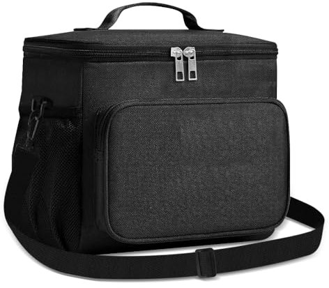 10L Insulated Lunch Bag for Men Women, Foldable Cooler Bag Thermal Lunch Tote for Work School Picnic Travel (Black)