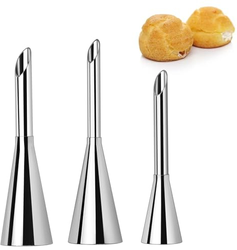 ds. distinctive style Large Cream Icing Piping Nozzle Tips 3 Pieces Professional Stainless Steel Puff Nozzle for Decorating Cake and Filling Pastry