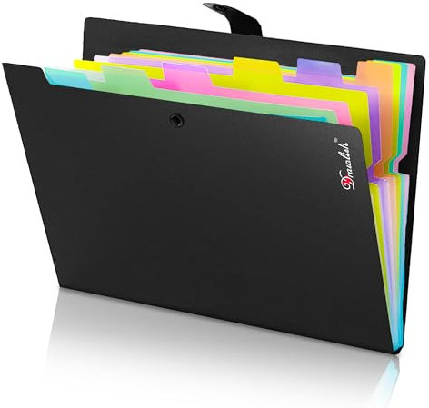 File Organiser Folder - 10 Pockets A4 Expanding File Folder Holds 200-350 Sheets - Colorful Pockets Document Organiser - Waterproof & Tear Resistant Black Folder - Easy to Carry A4 Folders Organiser