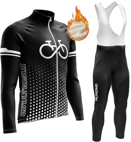 Abbigliamento Completo Ciclismo Uomo Tuta Bici da Corsa Invernale Maglia MTB Manica Lunga + Salopette Imbottiti con Gel 9D MTBGel Caldo e antivento (TYPE-9B,L)