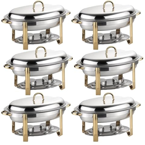 6L Oval Chafing Dish Set, 2/4/5/6 Pack Full Size Stainless Steel Buffet Warmer Tray With Food Pan, Water Pan And Fuel Holders, For Weddings Caterings Parties
