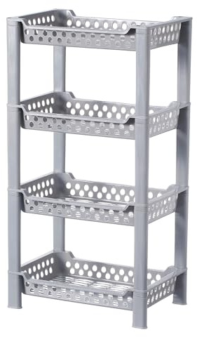 Qualiware 4 Tier Corner Shower Caddy Organiser Standing Shelf Rack Rustproof Corner Shelves for Bath Accessories, Shower Pan, Bathtub, Bathroom Storage Unit, 17.3 x 27 x 51 Centimeter (Grey)