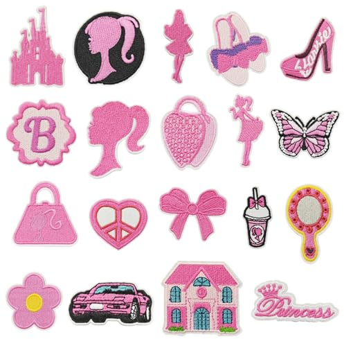 Attuslla 19 Stück Applikationen Patches zum Aufbügeln, Rosa Patch Sticker für Kleidung Blumen Aufnäher Applikation Flicken zum Aufbügeln Kinder Patches für DIY T-Shirt Jeans