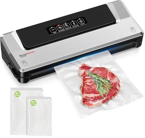 Bonsenkitchen Vacuum Sealer with 40 Vacuum Bags, Fast-Compact Vacuum Sealer Machine for Sous Vide Cooking and Food Stay Fresh up to 6x Longer (Silver)
