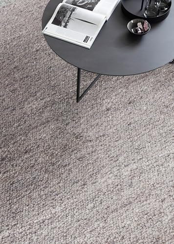 Schöner Wohnen Kollektion weicher Teppich Wohnzimmer, Esszimmer - Hochflorteppich robust - Flachgewebe - Naturfaserteppich strapazierfähig - hellgrau 70x140cm