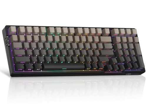 MageGee Gasket Structure Light100 Wireless Mechanical Keyboard,2.4G/USB-C/BT5.0 Hot Swappable Custom Keyboard, RGB Backlit Gaming Keyboard for PC/Win/Mac, Linear Blue Whale Switch, PBT Keycaps - Grey