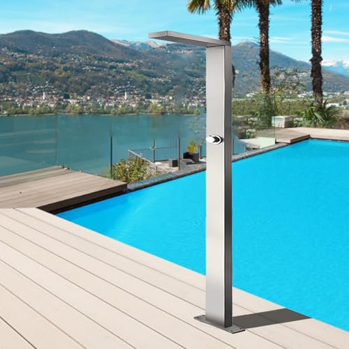 Probility Gartendusche aus Edelstahl 304 mit integrierter Kopfbrause, Frostschutzmittel, geeignet für Gärten und Schwimmbäder