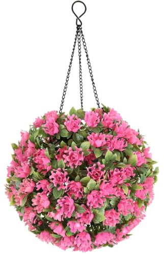 Flower Grass Chandelier Glitter Topiary Plants Illuminated Topiary Balls Artificial Hanging Flowers with Basket Solar Lamp Balls for Solar Systems Pink Plastic