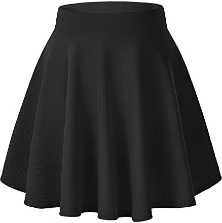 Femmes Basic Casual Taille élastique Trompette Mini Jupe élégante A-Ligne Patineur Jupe(XS, Noir)