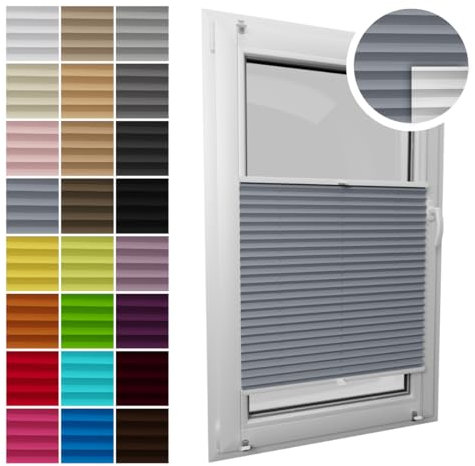 Standard+Thermo Plissee ohne Bohren I auf Maß gefertigt I Breite 30-129 cm I Höhe 50-230 cm I Blickdichte und lichtdurchlässige Rollos I 24 Farben Standard Termo-Stoff (Höhe von 150 cm bis 230 cm)