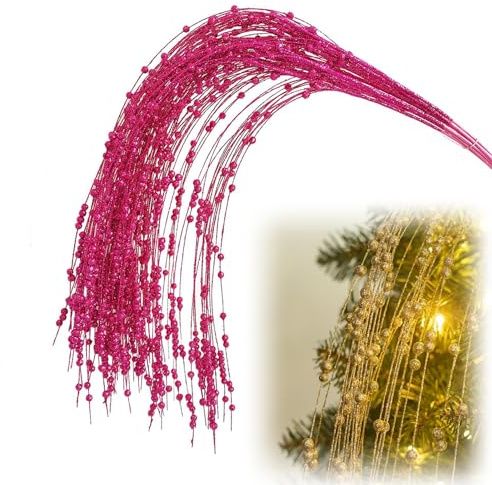 SCDOA 10PCS Gold Weeping Glitter Berry Christmas，Picks Glittery Twigs Branches Bead Sticks，Espigas Doradas Para Arbol De Navidad，Gold Xmas Wreath Ornaments Glitter Twigs(Rose)