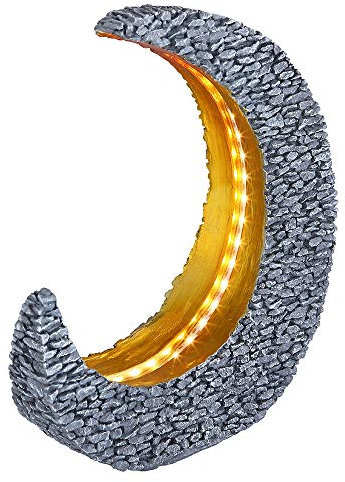 Gartendeko Solarlampen für Außen Tischdeko Gartentisch Garten Solarleuchte für Balkon, Mondsichel Stein Optik Grau Gold, LED warmweiß, LxH 28 x 31 cm