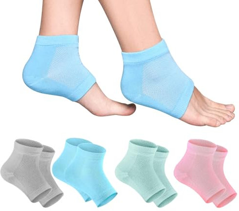 4PCS Chaussettes Hydratantes Réutilisables pour la Nuit,Talon en Gel Ventilé à Bout Chaussettes Ouvert Silicone Souple Chaussette,Améliorer Pieds Secs et Craquelés