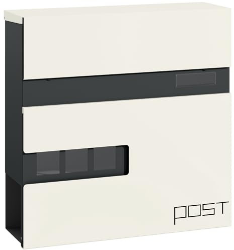 HOMCOM Wall Mounted Post Box with Viewing Window, 2 Lock, Modern Galvanised Steel Mailbox with Copper Core, Weatherproof Letterbox for Outdoor Use, Easy to Install, White